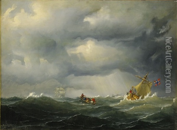 Segelfartyg I Upprord Sjo Oil Painting - Marcus Larsson