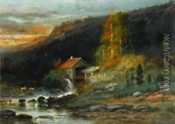 Landscape With Mill Oil Painting - Christopher H. Shearer