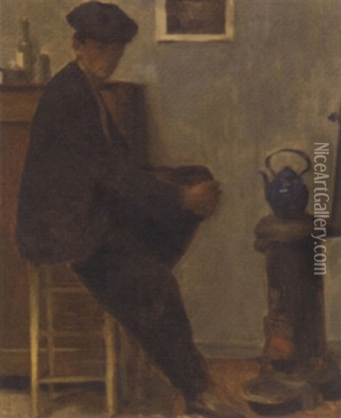 Portrait Of A Seated Man (the Artist?) Oil Painting - Leon-Pierre Felix
