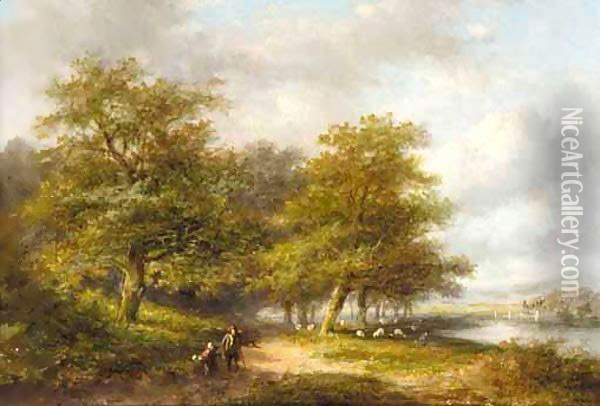 Travellers In A Summer Landscape 2 Oil Painting - Jan Evert Morel