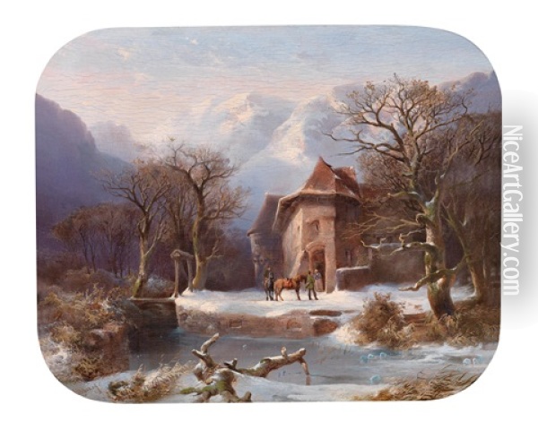 Schloss Im Walde, Winterlandschaft Oil Painting - Julius Bakof
