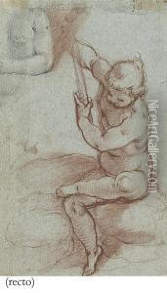 A Seated Putto Holding A Staff Oil Painting - Alessandro Casolani
