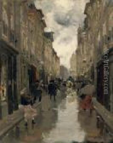 A Busy Afternoon In The Spuistraat, The Hague Oil Painting - Floris Arntzenius