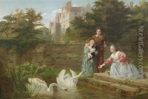 Feeding The Swans Oil Painting - Frederick Goodall
