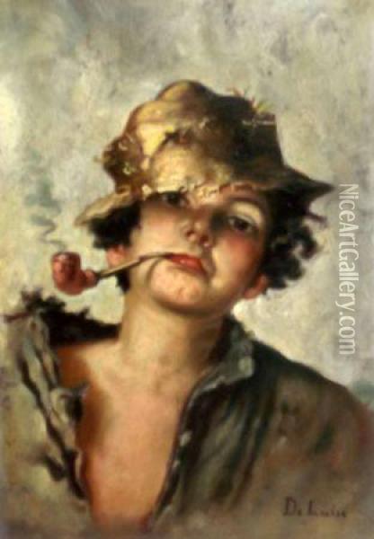 The Young Pipe-smoker Oil Painting - Enrico De Luise