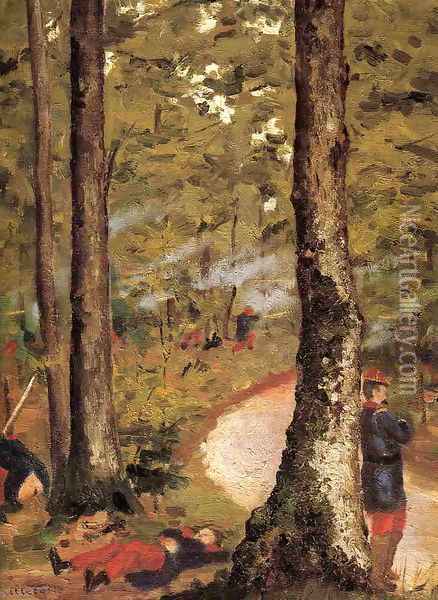 Yerres Soldiers In The Woods Oil Painting - Gustave Caillebotte