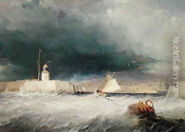 Port on a Stormy Day, 1835 Oil Painting - George Chambers