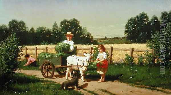 The Goat Cart, 1882 Oil Painting - Samuel S. Carr