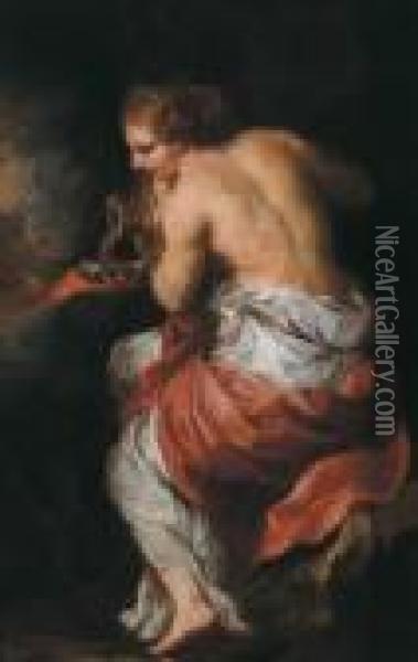 Una Giovane Donna Versa Del Vino In Una Ciotola Oil Painting - Peter Paul Rubens