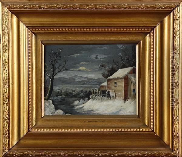 Snowy Landscape With Watermill Oil Painting - Charles Brooke Branwhite