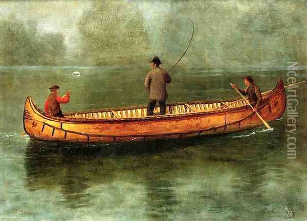 Fishing From A Canoe Oil Painting - Albert Bierstadt
