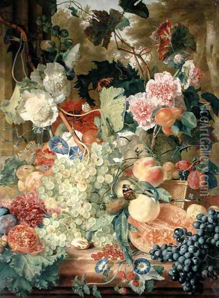 Fruit Flowers and Insects Oil Painting - Jan Van Huysum
