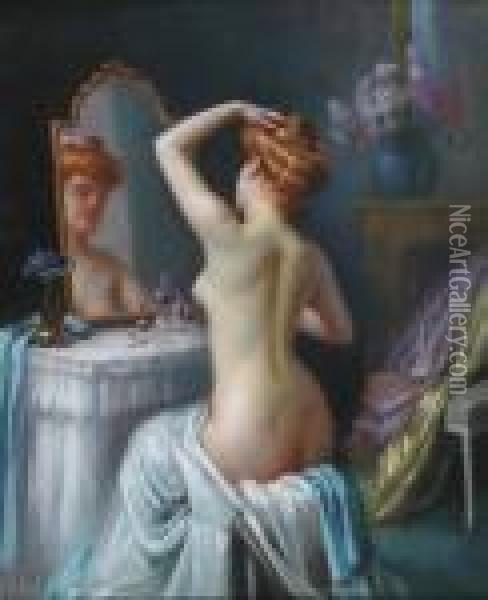 Jeune Femme Devant Son Miroir Oil Painting - Delphin Enjolras