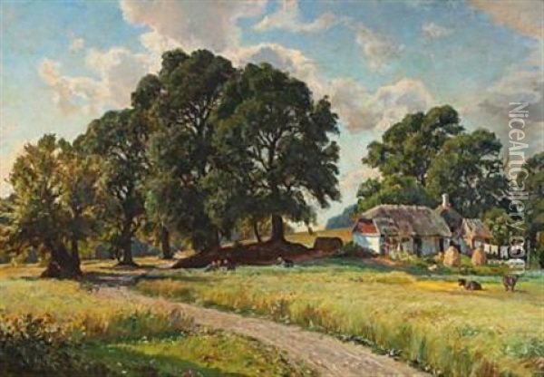 Landskab Ved Skarrids Holm Oil Painting - Viggo Pedersen