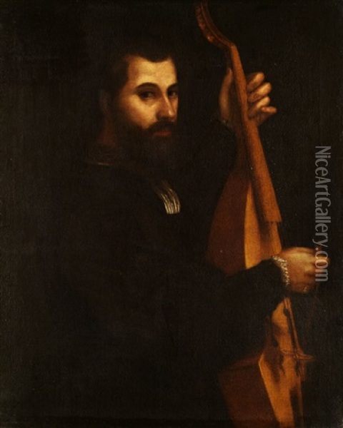 Portrait Eines Gambenspielers (ritratto Di Musicista) Oil Painting - Giulio Campi