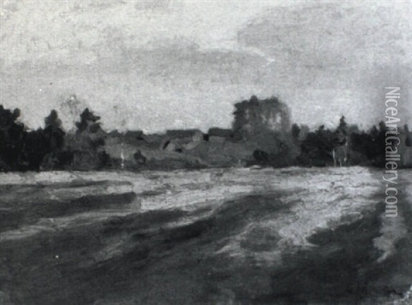 Field At Dusk, Town Beyond Oil Painting - Isaak Levitan