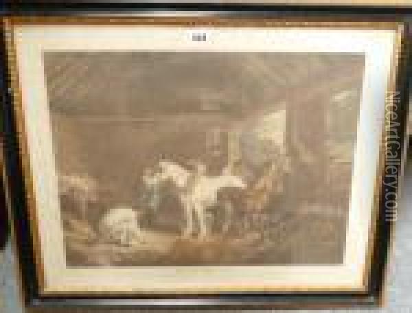 The Country Butcher; The Farmers Stable Oil Painting - George Morland