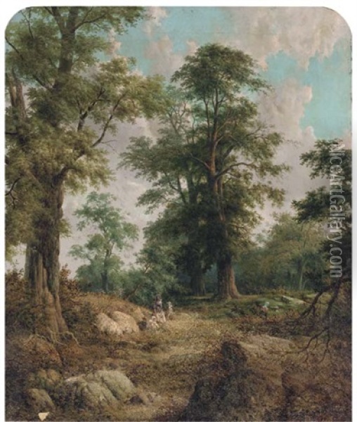 Figures In A Woodland Glade Oil Painting - Thomas Creswick