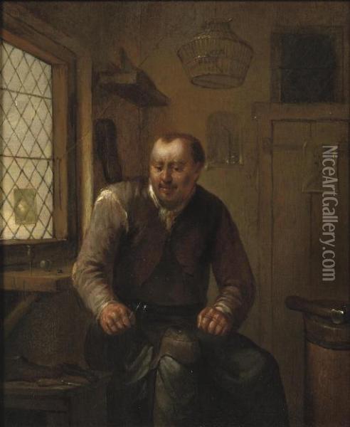 A Cobbler In His Workshop Oil Painting - Egbert Jaspersz. van, the Elder Heemskerck