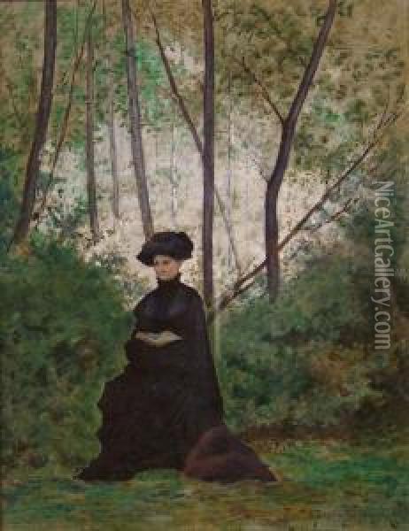 Femme Lisant Dans Un Parc Oil Painting - Etienne Prosper Berne-Bellecour