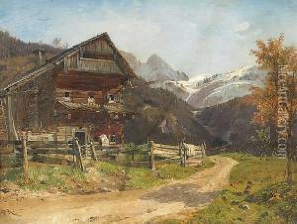 A View From Gosau, Austria Oil Painting - Franz Reinhold