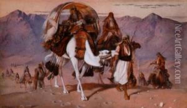 Camel Train In The Desert Oil Painting - Joseph-Austin Benwell