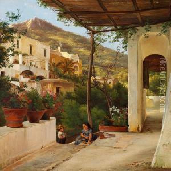 En Loggie Fra Amalfi Oil Painting - Carl Frederick Aagaard