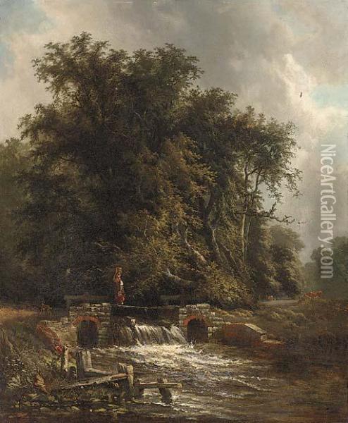 Crossing The Weir Oil Painting - Henry John Boddington