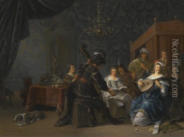 A Musical Party With An Allegory Of The Five Senses Oil Painting - Anthonie Palamedesz