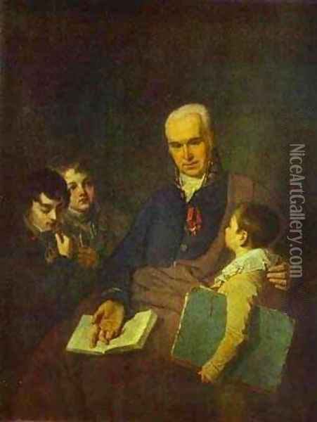 Portrait Of Ki Golovachevsky And The Younger Pupils Of The Academy 1811 Oil Painting - Aleksei Gavrilovich Venetsianov