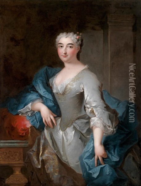 Portrat Einer Dame In Grauem Seidenkleid Oil Painting - Robert Levrac-Tournieres