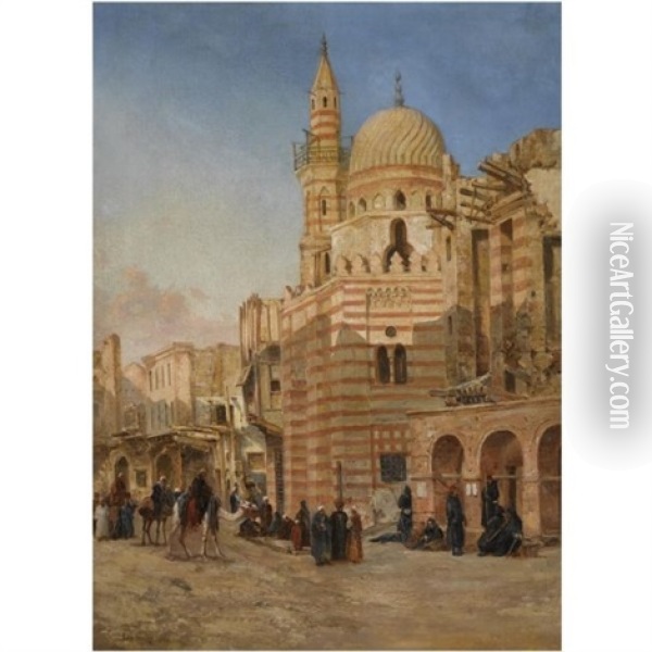 The Mosque Of Khair Bek, Cairo Oil Painting - John Varley the Younger