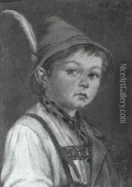 Portraits Of A Bavarian Boy And Girl Oil Painting - Georg Roessler