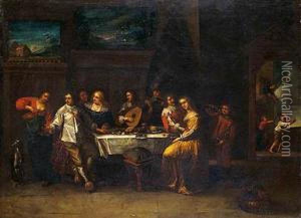 Banquete De Soldados Y Cortesanas Oil Painting - Christoffel Jacobsz van der Lamen