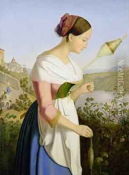Italian Girl with a Spinning Dress Oil Painting - Friedrich Wilhelm Mueller