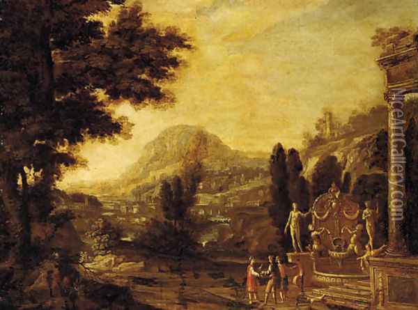 An Italianate landscape with figures and ruins Oil Painting - Dutch School