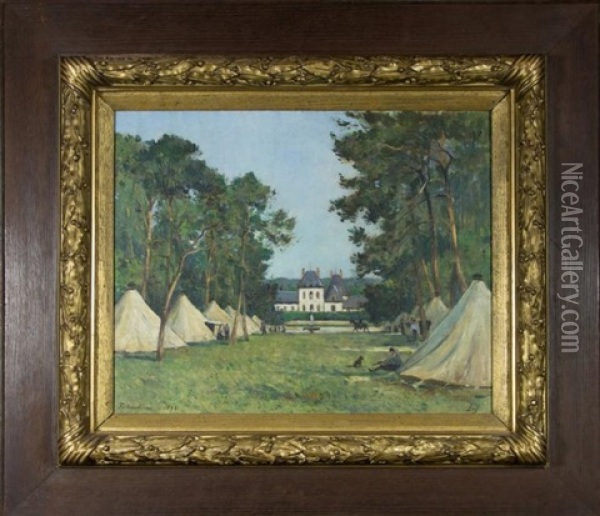 Camp De Soldats Pres Du Chateau De Fontainebleau Oil Painting - Paul Louis Frederic Liot