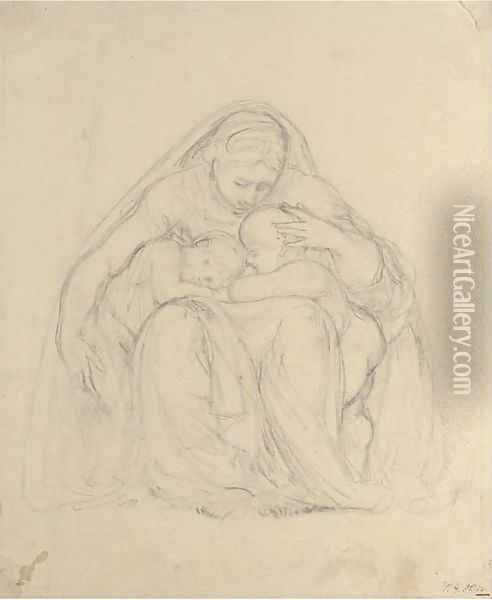 A seated woman sheltering two infants under her cloak Oil Painting - William Young Ottley