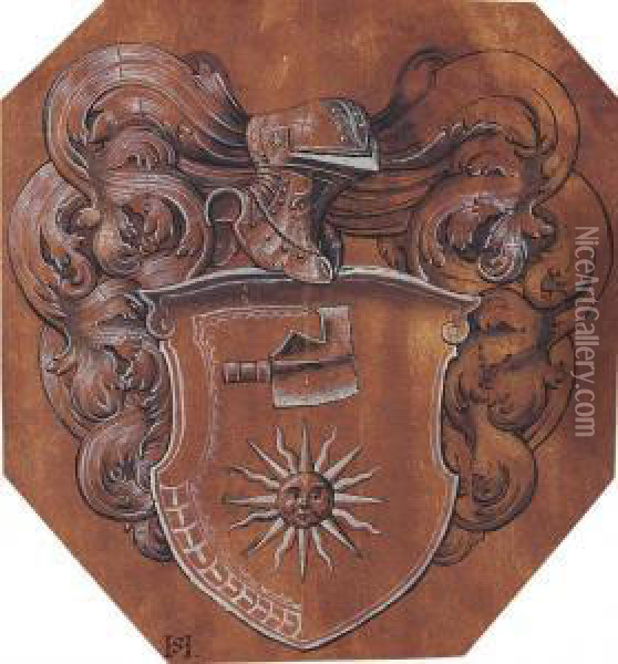 Design For A Coat Of Arms With A Sun And An Axe-head, Surmounted Bya Helm Oil Painting - Hans Sur