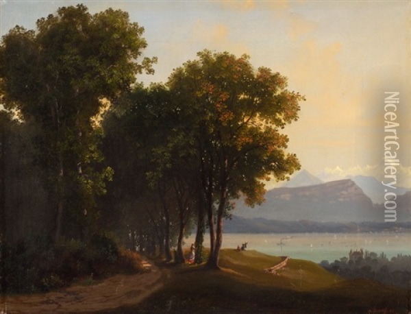 Waldweg An Einem Seeufer Oil Painting - Arnold Albert Jenny
