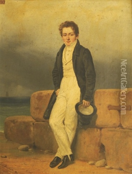 Portrait D'un Jeune Homme Au Bord De La Mer Oil Painting - Francois Grenier de Saint Martin