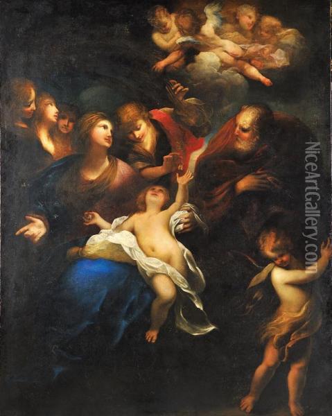La Sacra Famiglia Al Riposo Oil Painting - Valerio Castello