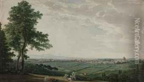 A Panoramic View Of Rome From The Gardens Of The Villa Mellini Onmonte Mario Oil Painting - Giovanni Battista Lusieri