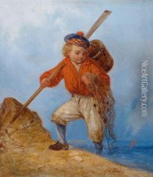 Der Kleine Fischer Oil Painting - Theodor Hosemann