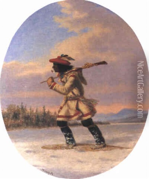 Hunter On Snowshoes Oil Painting - Cornelius David Krieghoff