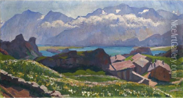 View Over Capolago Towards Lake Sils Oil Painting - Giovanni Giacometti