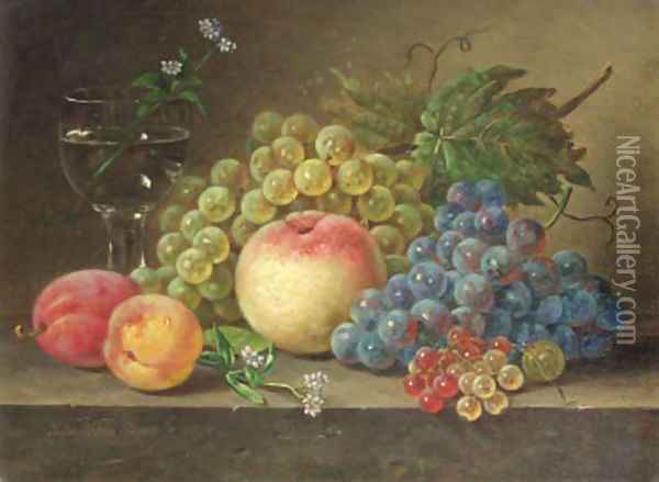 A still life with peaches and grapes on a ledge Oil Painting - Sebastiaan Theodorus Voorn Boers