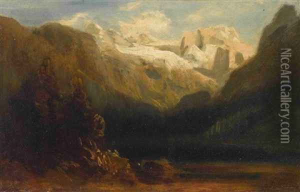 Blick Vom Gosausee Auf Den Dachstein Oil Painting - Eduard Schleich the Elder
