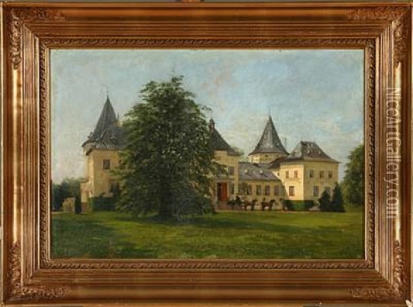 Scene From Pederstrup Manor On Lolland, Denmark Oil Painting - Adolf Heinrich Claus Hansen