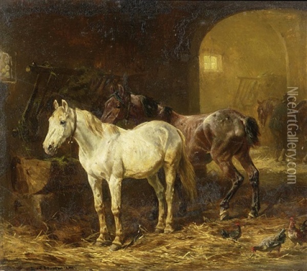 Pferde Im Stall Oil Painting - Ludwig Hartmann